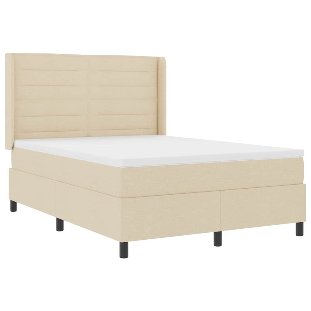 Postel S Boxspringem S Matrací Krémová 200 X 140 Cm Textil