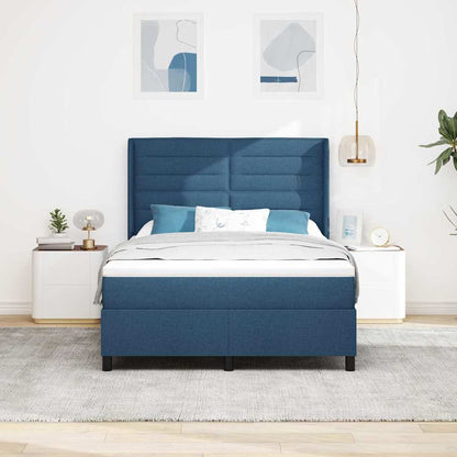 Postel S Boxspringem S Matrací S Čelo Modrá 200 X 140 Cm Textil