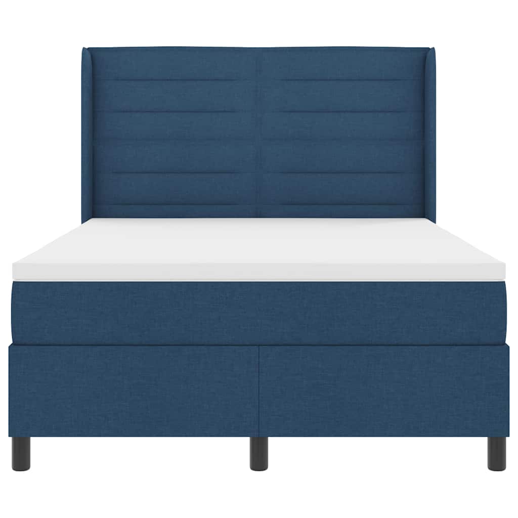 Postel S Boxspringem S Matrací S Čelo Modrá 200 X 140 Cm Textil