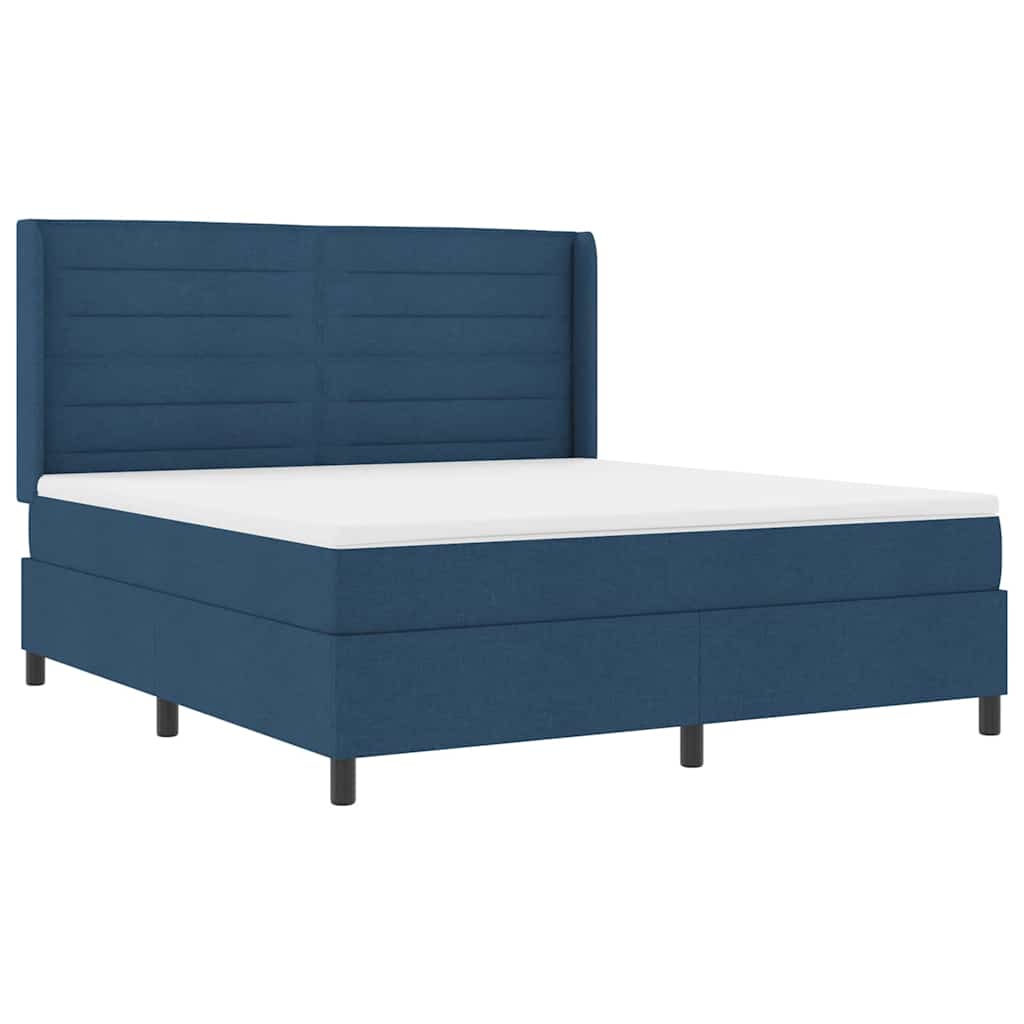 Postel S Boxspringem S Matrací S Čelo Modrá 200 X 180 Cm Textil