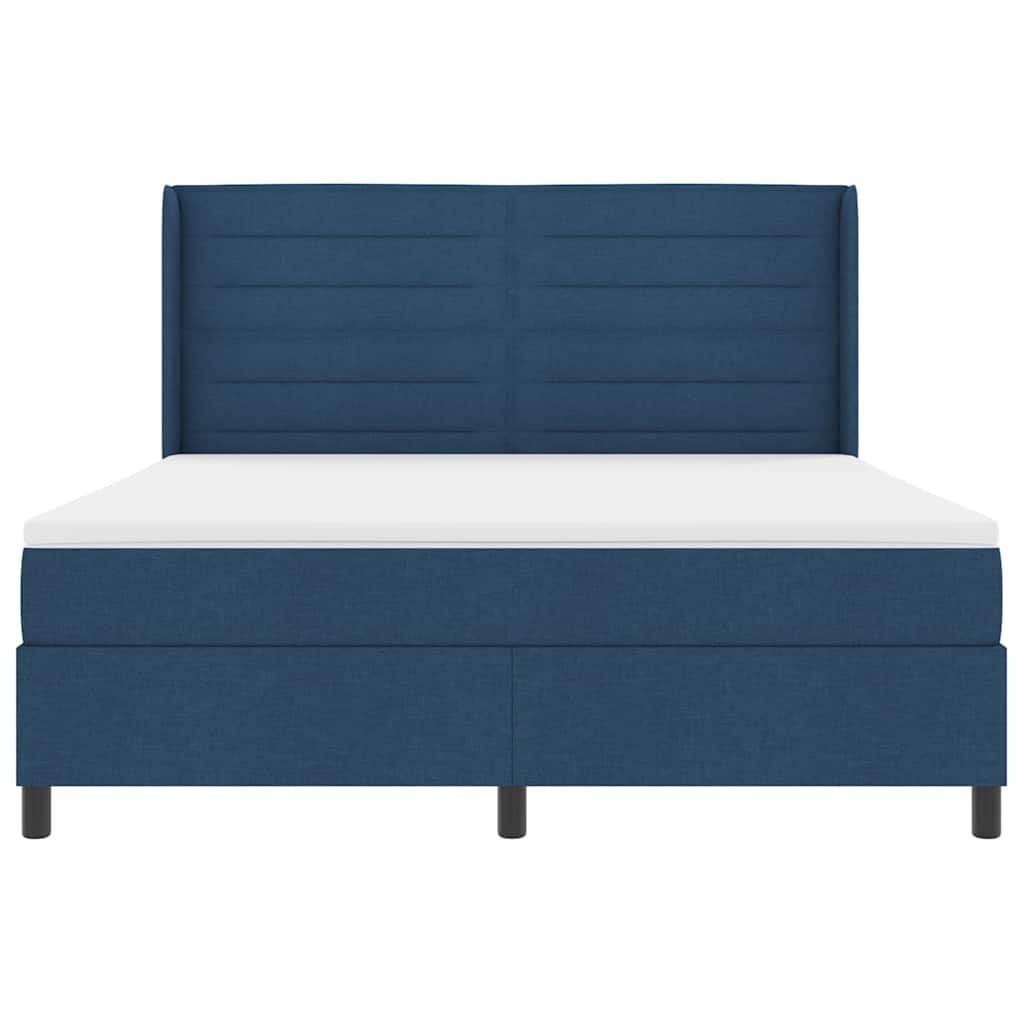 Postel S Boxspringem S Matrací S Čelo Modrá 200 X 180 Cm Textil