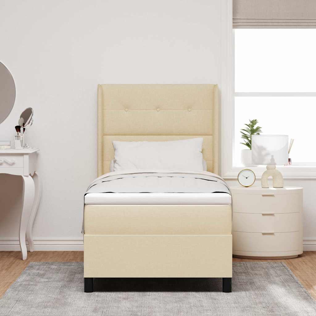Postel S Boxspringem S Polštářem Krémová 190 X 90 Cm Textil