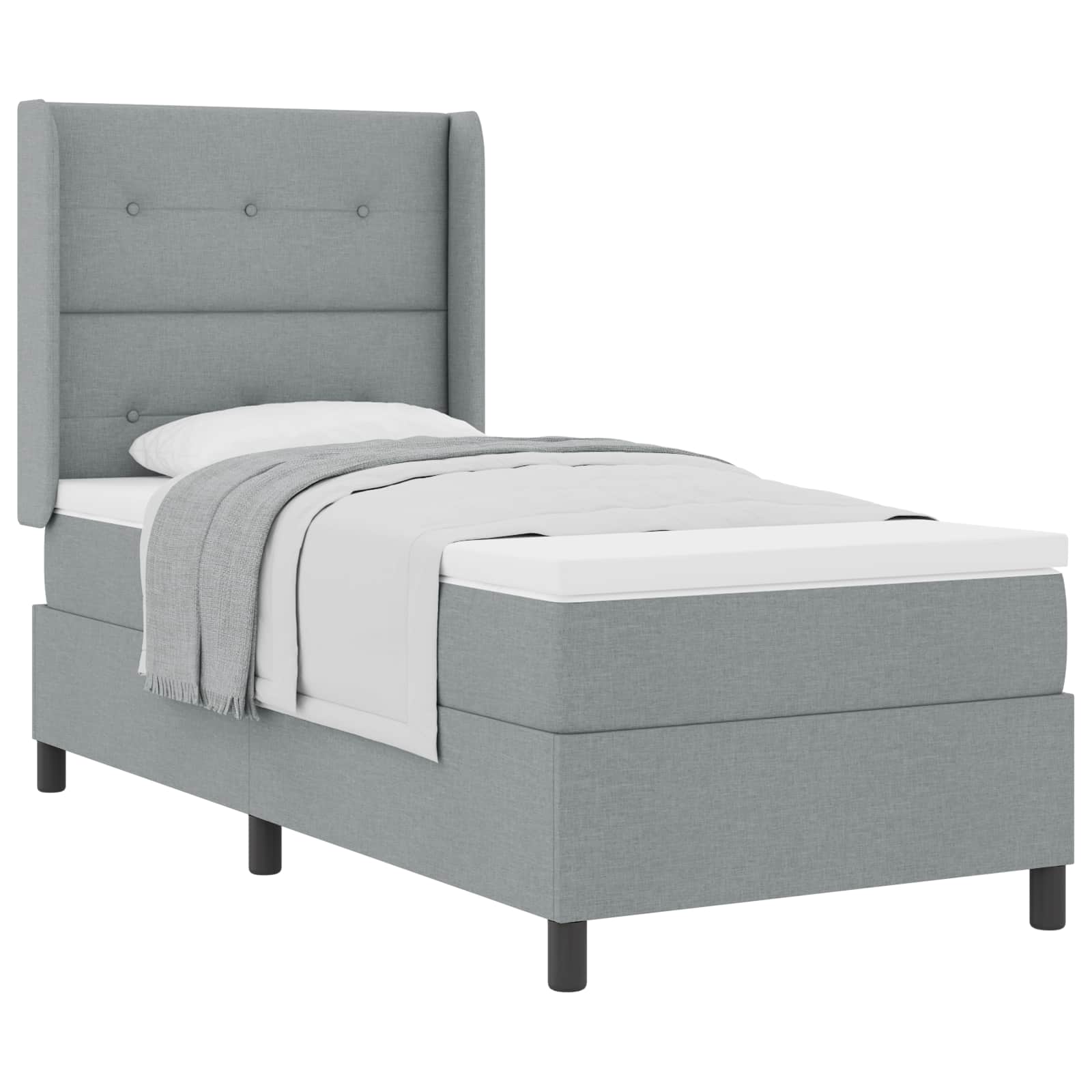 Postel S Boxspringem S Polštářem Světle Šedá 200 X 90 Cm Textil