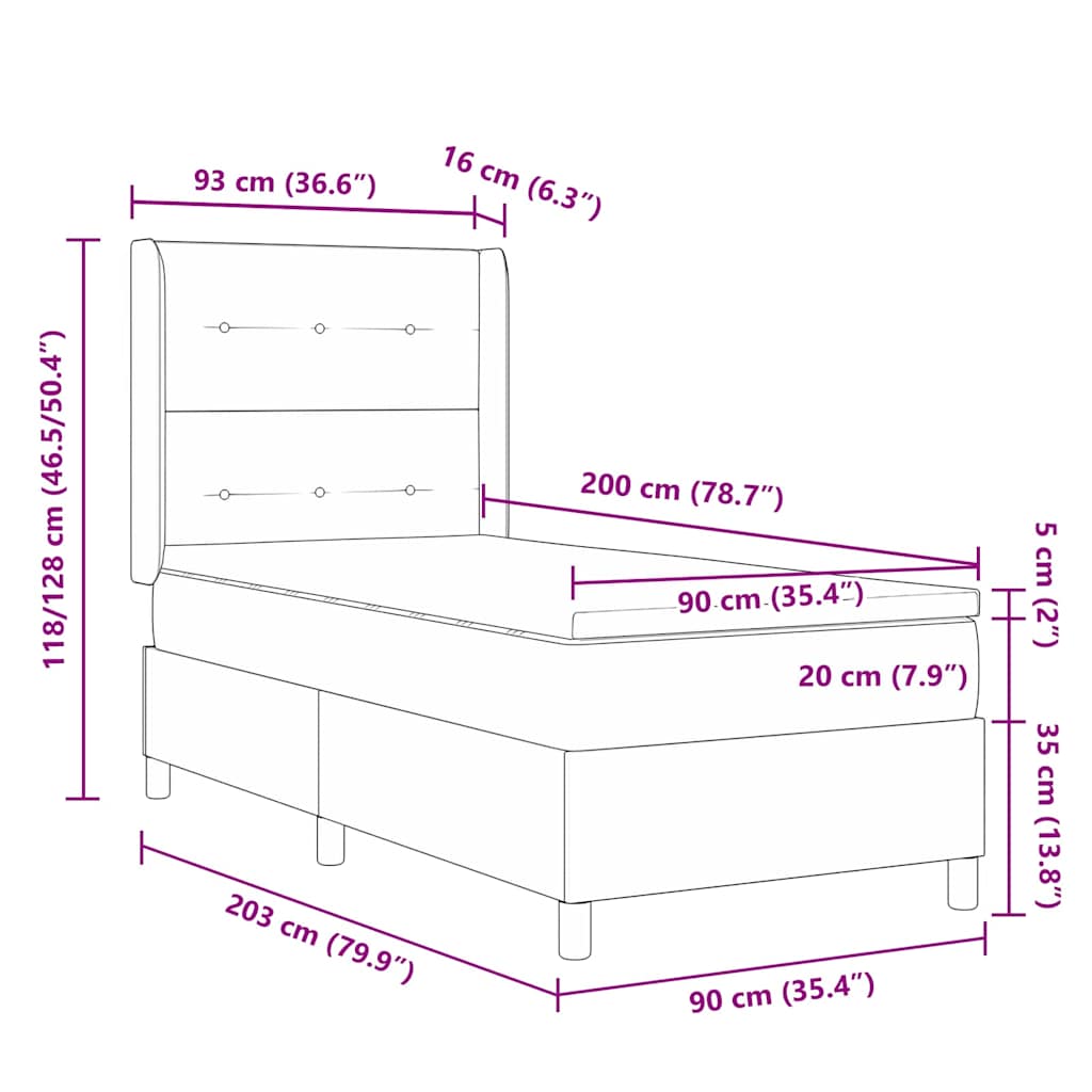 Postel S Boxspringem S Polštářem Černý 200 X 90 Cm Textil