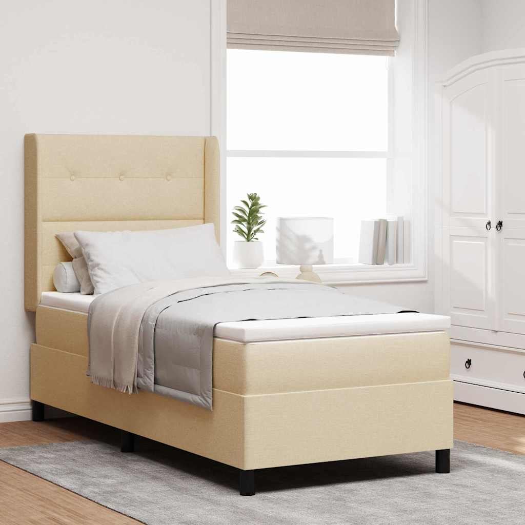Postel S Boxspringem S Polštářem Krémová 200 X 100 Cm Textil