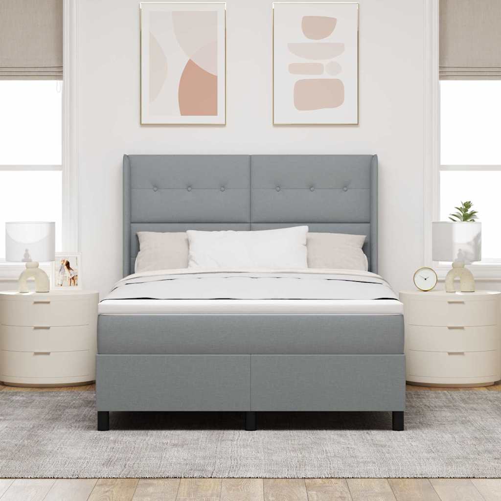 Postel S Boxspringem S Čelo Světle Šedá 190 X 140 Cm Textil