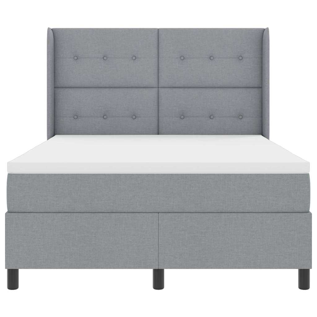 Postel S Boxspringem S Čelo Světle Šedá 190 X 140 Cm Textil