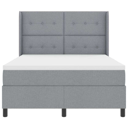 Postel S Boxspringem S Čelo Světle Šedá 190 X 140 Cm Textil