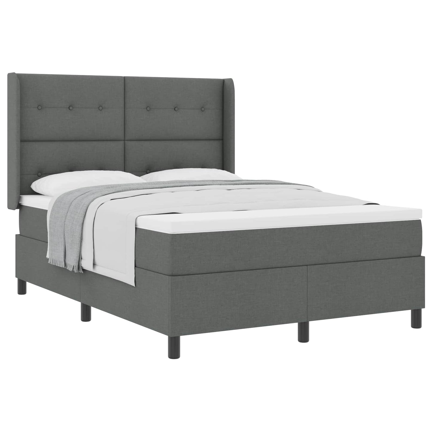 Postel S Boxspringem S Polštářem Tmavě Šedá 190 X 140 Cm Textil