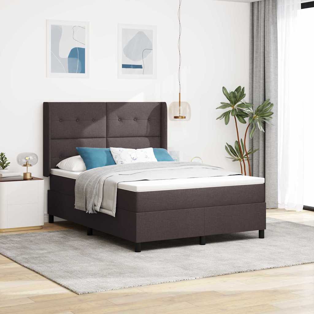 Postel S Boxspringem S Čelo Tmavě Hnědá 190 X 140 Cm Textil