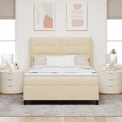Postel S Boxspringem S Polštářem Krémová 190 X 140 Cm Textil