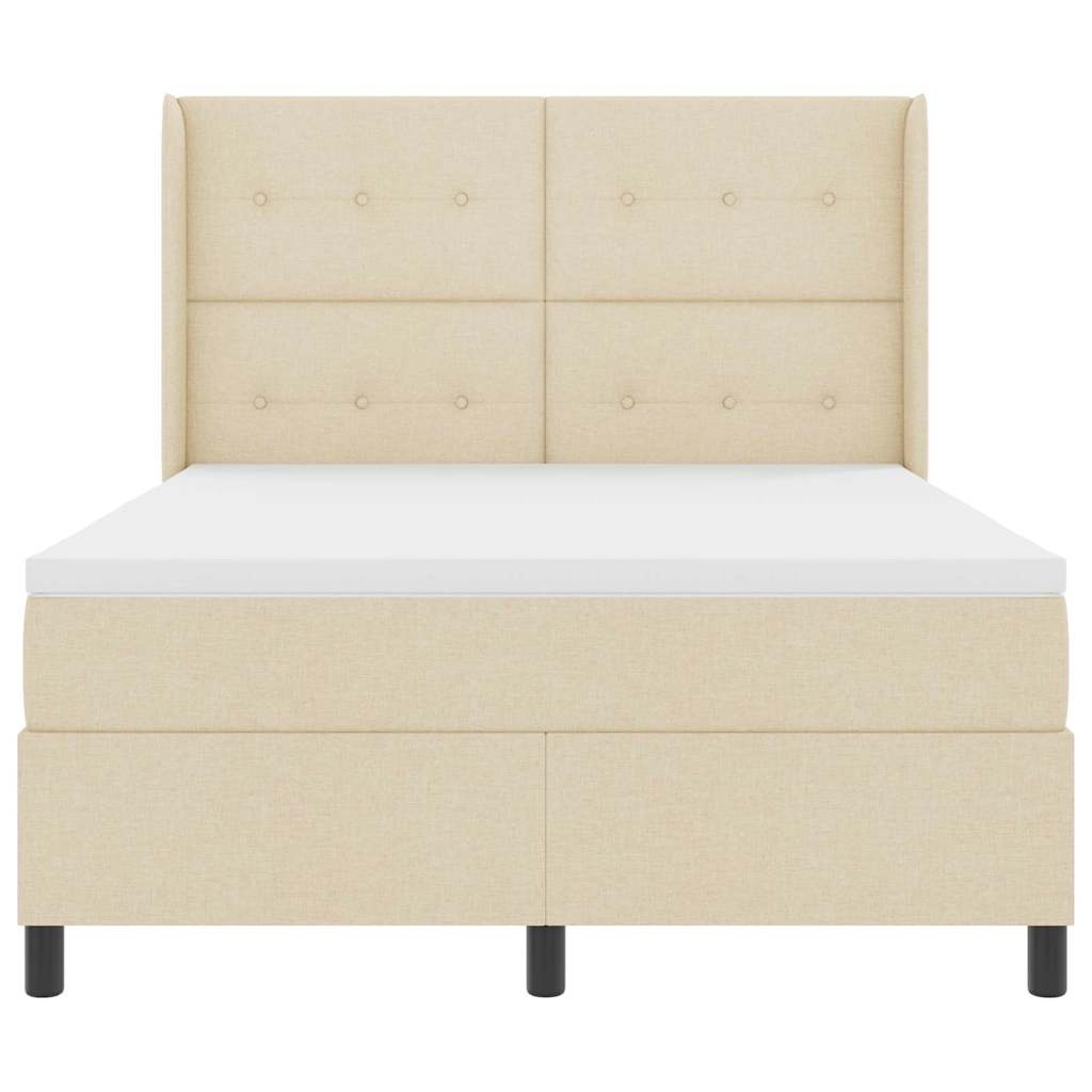 Postel S Boxspringem S Polštářem Krémová 190 X 140 Cm Textil