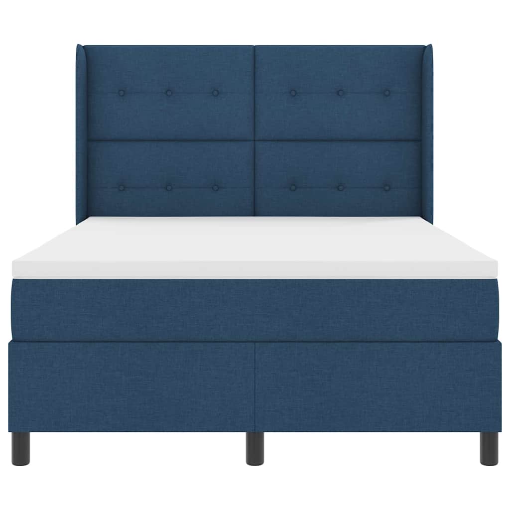 Postel S Boxspringem S Polštářem Modrá 190 X 140 Cm Textil