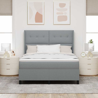 Postel S Boxspringem S Čelo Světle Šedá 200 X 140 Cm Textil