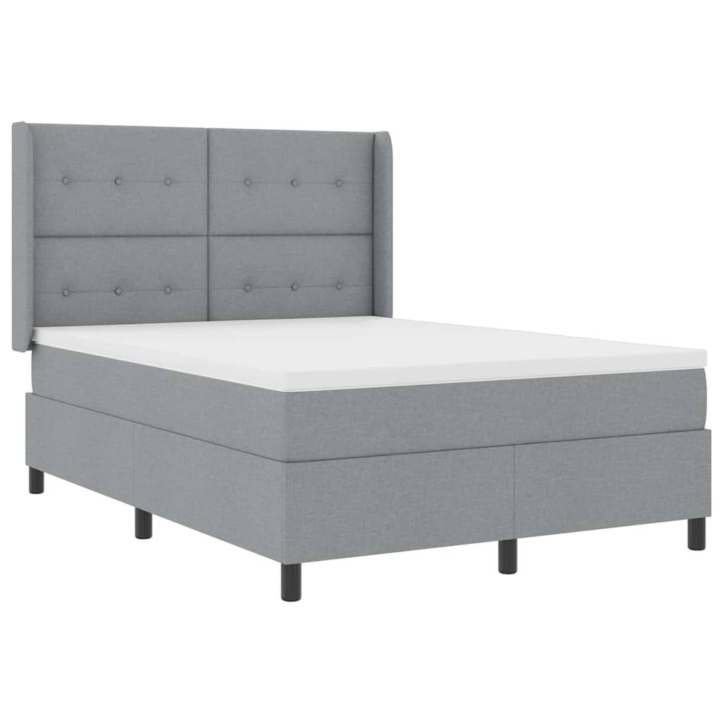 Postel S Boxspringem S Čelo Světle Šedá 200 X 140 Cm Textil