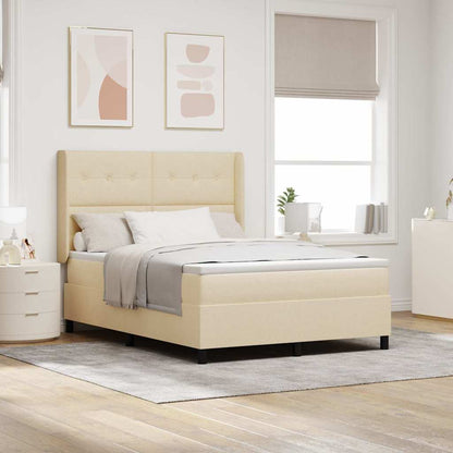 Postel S Boxspringem S Polštářem Krémová 200 X 140 Cm Textil