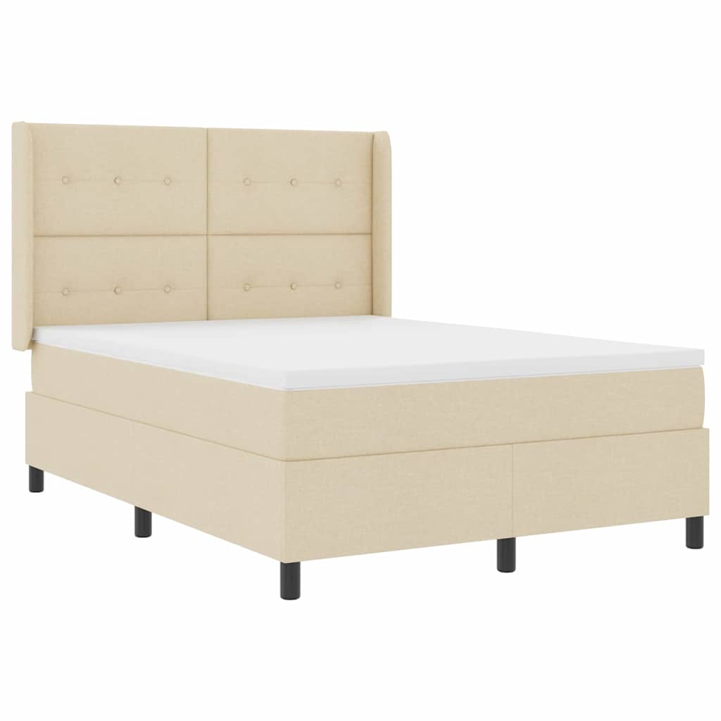 Postel S Boxspringem S Polštářem Krémová 200 X 140 Cm Textil