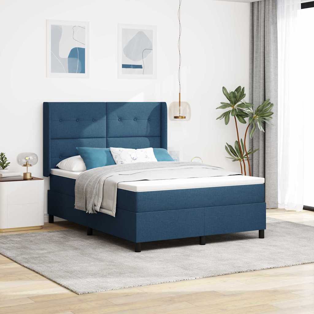 Postel S Boxspringem S Polštářem Modrá 200 X 160 Cm Textil