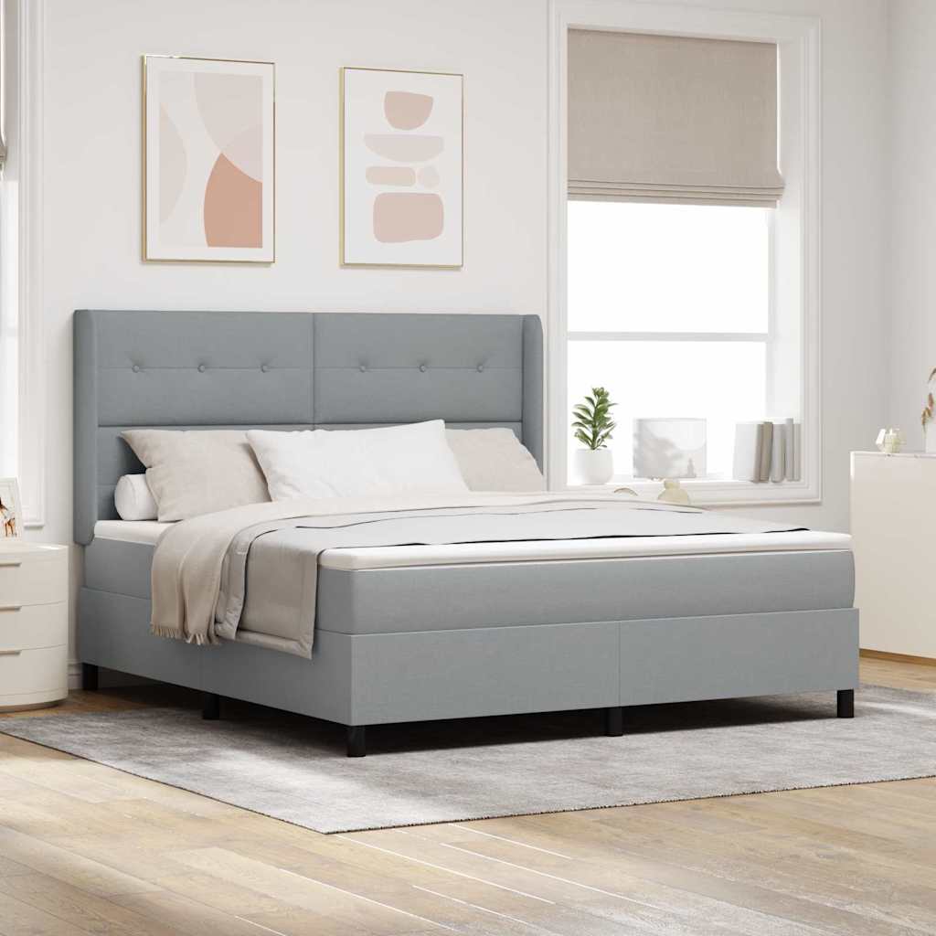 Postel S Boxspringem S Čelo Světle Šedá 200 X 180 Cm Textil