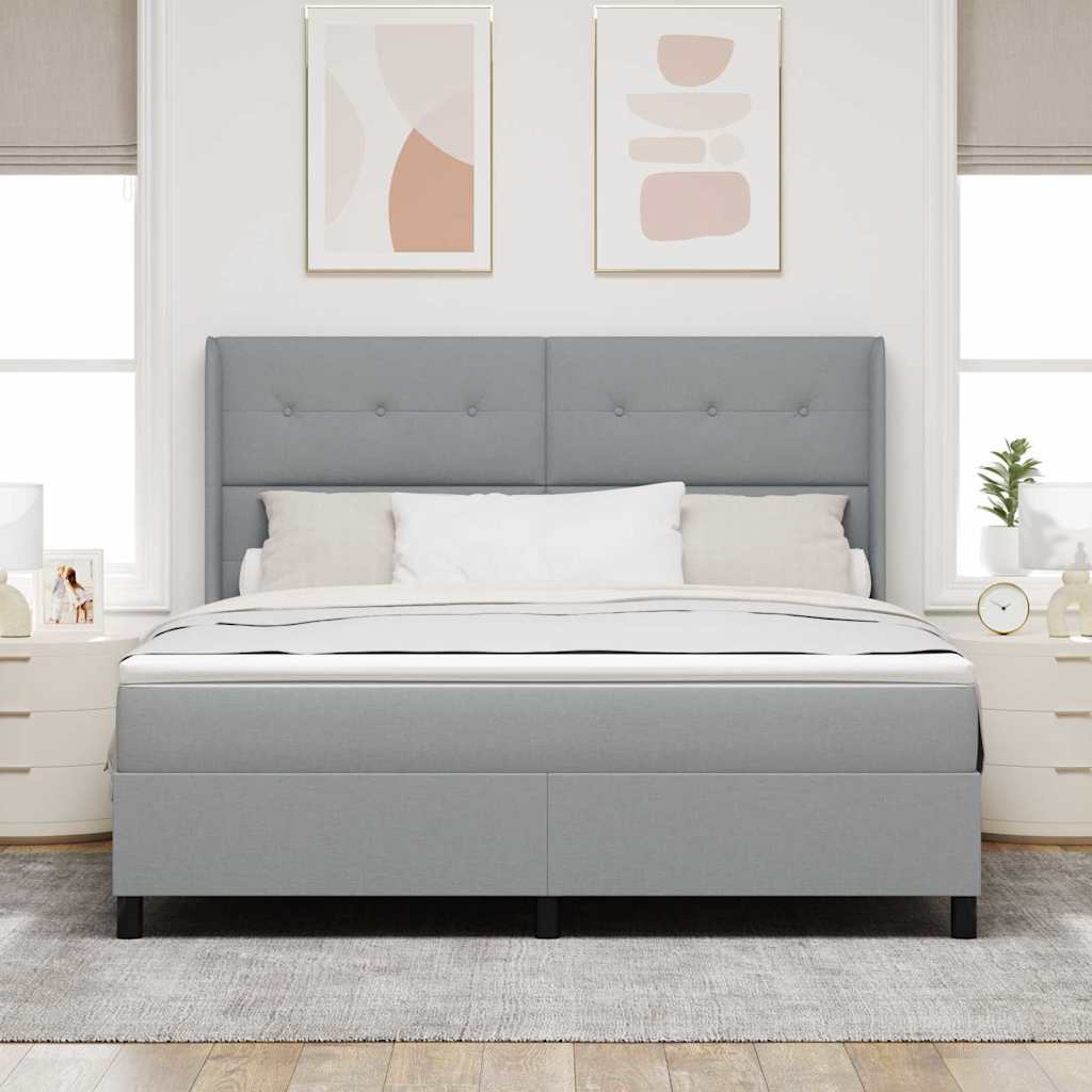 Postel S Boxspringem S Čelo Světle Šedá 200 X 180 Cm Textil