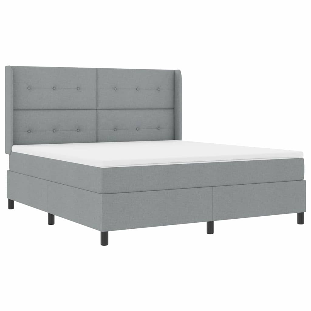 Postel S Boxspringem S Čelo Světle Šedá 200 X 180 Cm Textil