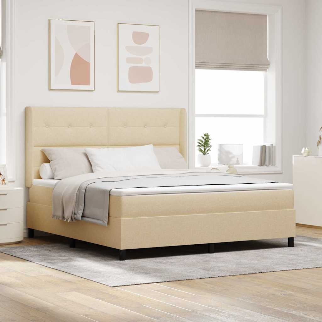 Postel S Boxspringem S Polštářem Krémová 200 X 180 Cm Textil