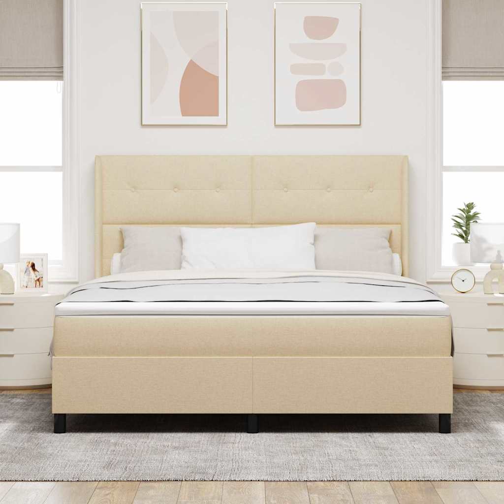 Postel S Boxspringem S Polštářem Krémová 200 X 180 Cm Textil