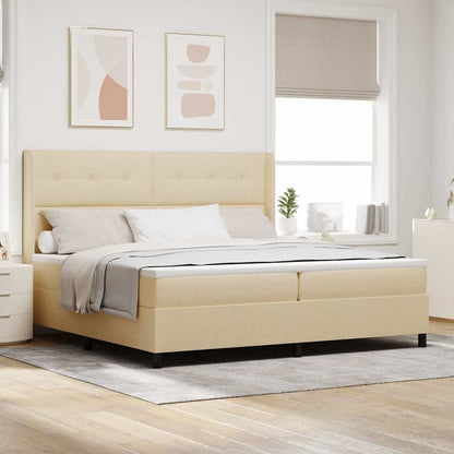 Postel S Boxspringem S Polštářem Krémová 200 X 200 Cm Textil