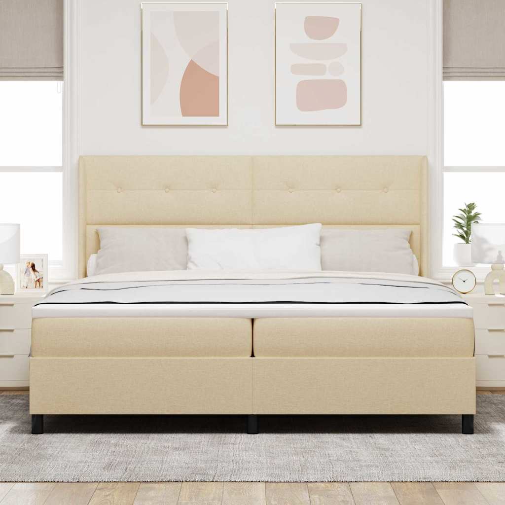 Postel S Boxspringem S Polštářem Krémová 200 X 200 Cm Textil