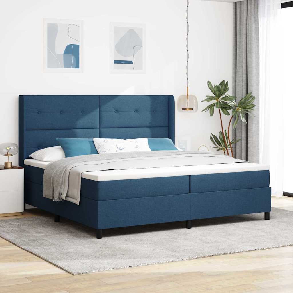 Postel S Boxspringem S Polštářem Modrá 200 X 200 Cm Textil