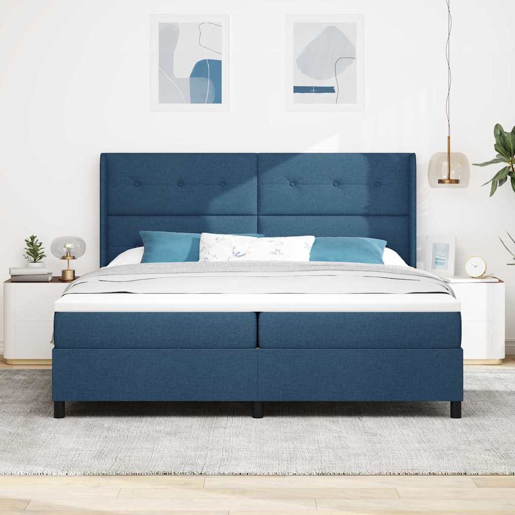 Postel S Boxspringem S Polštářem Modrá 200 X 200 Cm Textil