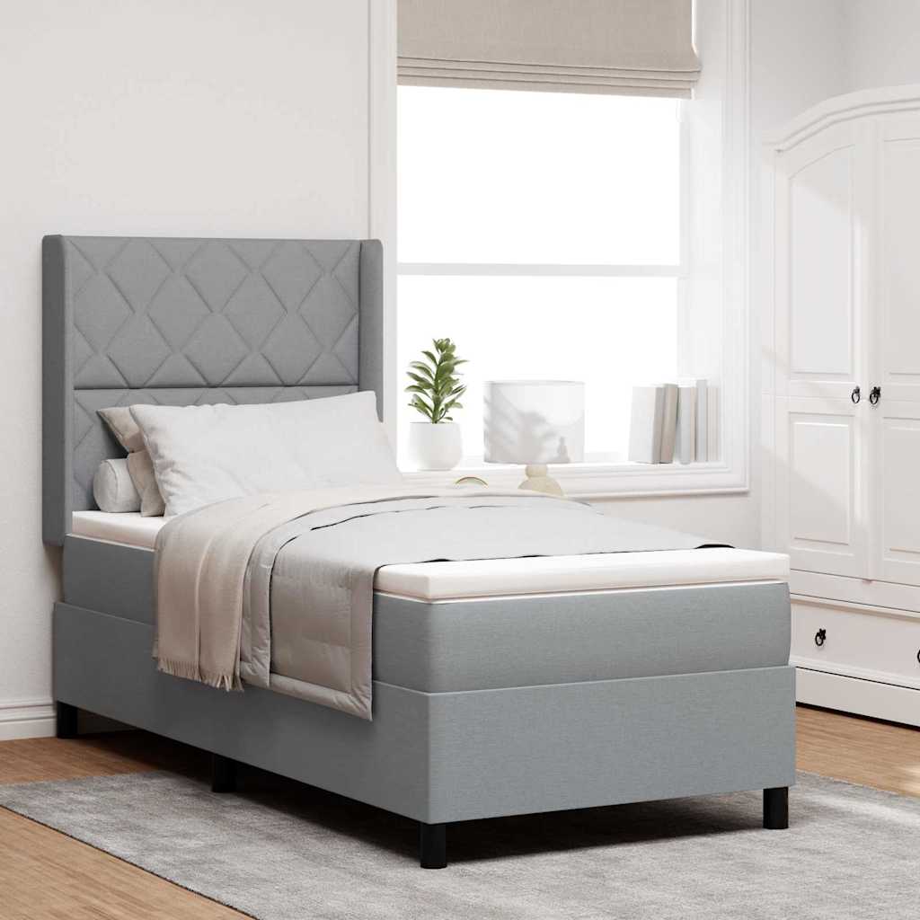 Postel S Boxspringem S Čelo Světle Šedá 200 X 100 Cm Textil