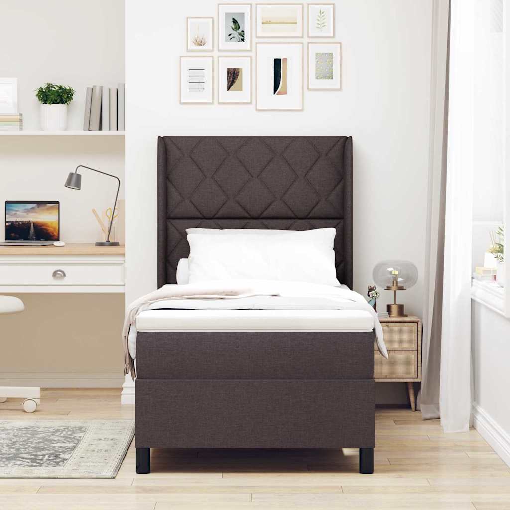 Postel S Boxspringem S Čelo Tmavě Hnědá 200 X 100 Cm Textil