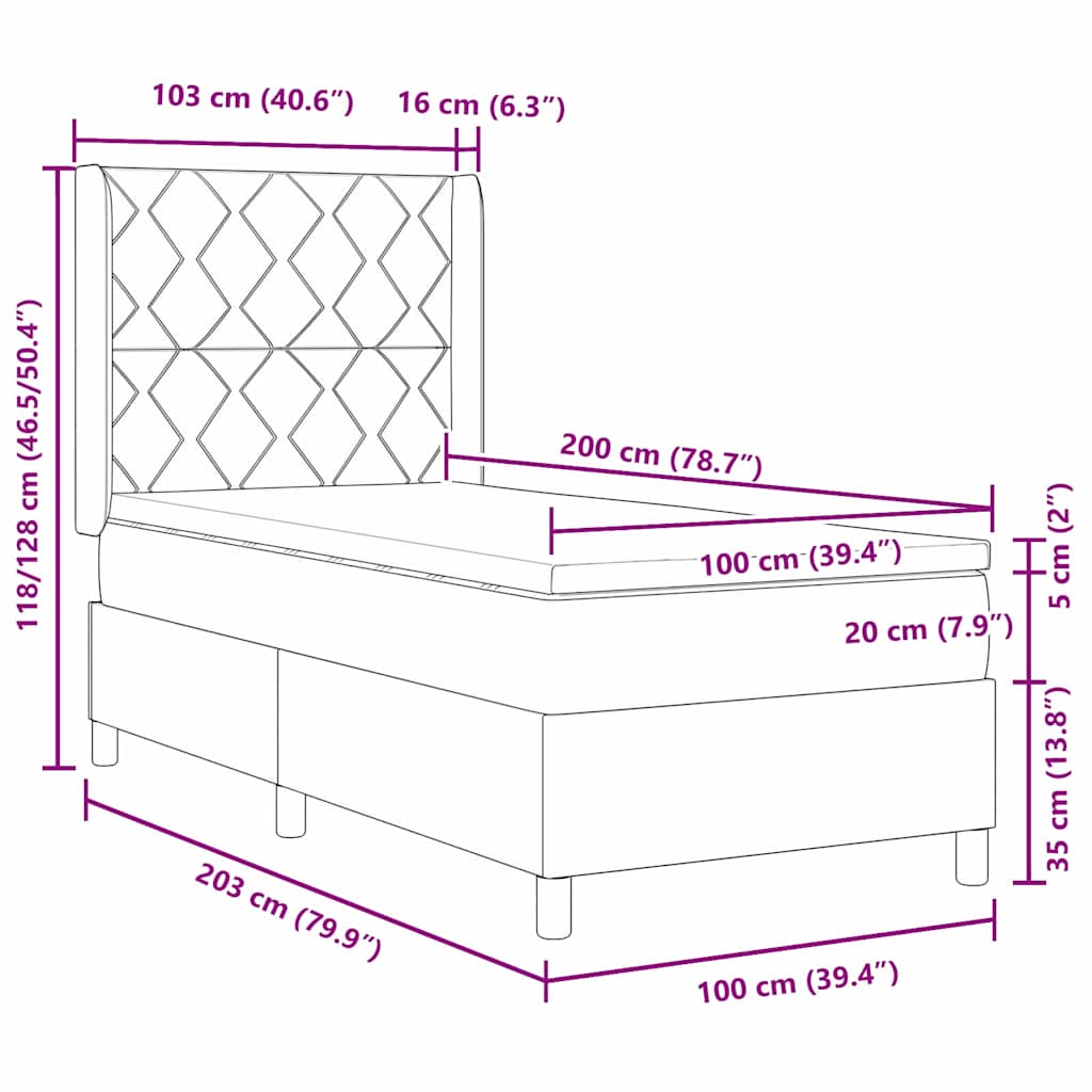 Postel S Boxspringem S Čelo Tmavě Hnědá 200 X 100 Cm Textil