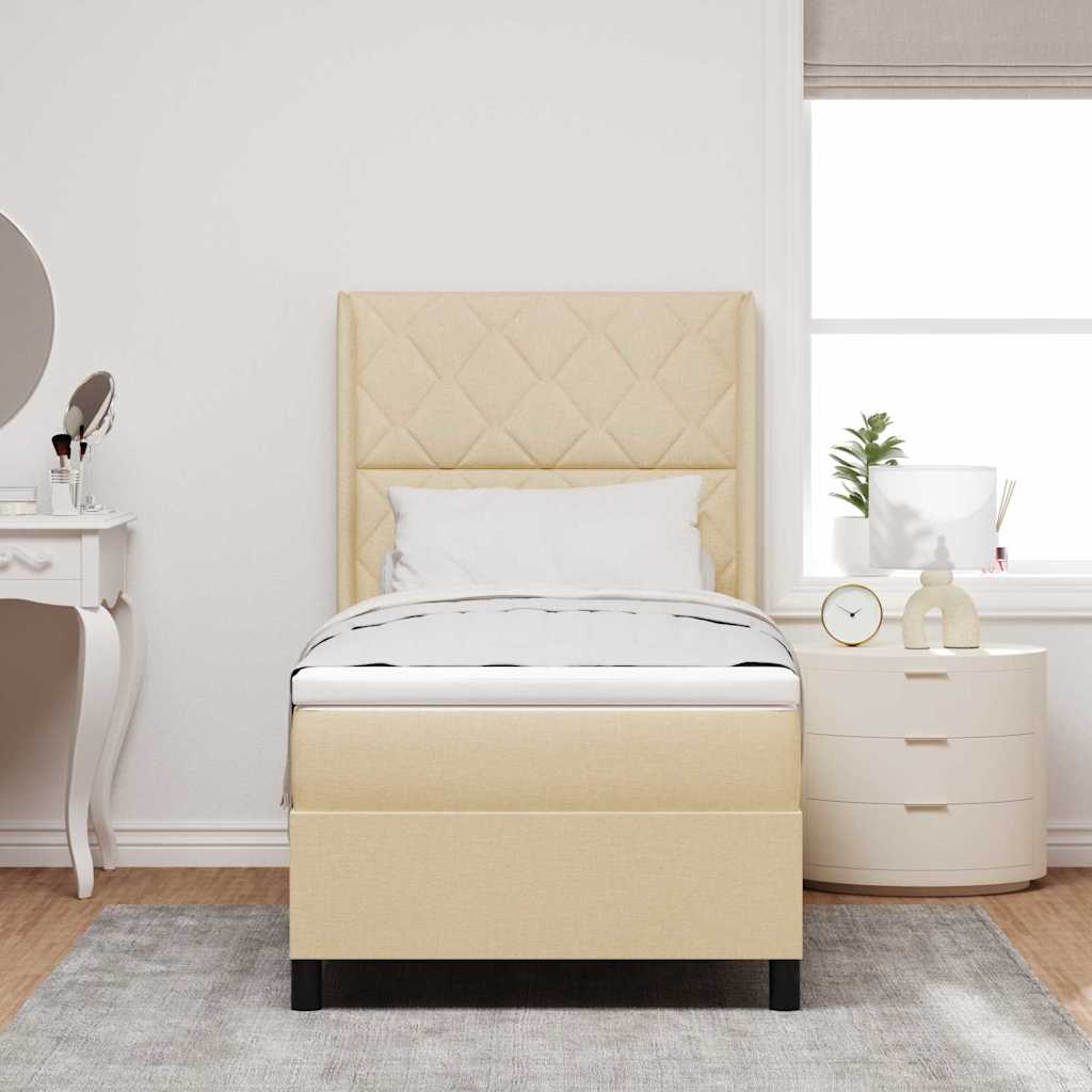 Postel S Boxspringem S Polštářem Krémová 200 X 100 Cm Textil