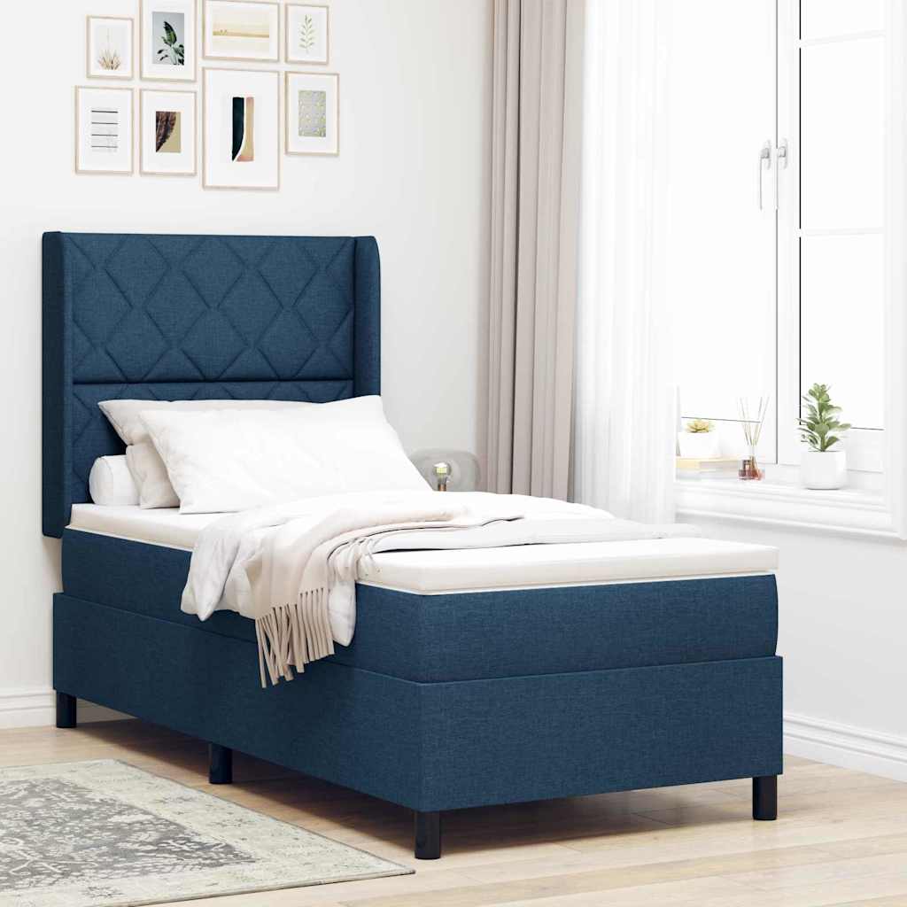 Postel S Boxspringem S Čelo Modrá 200 X 100 Cm Textil