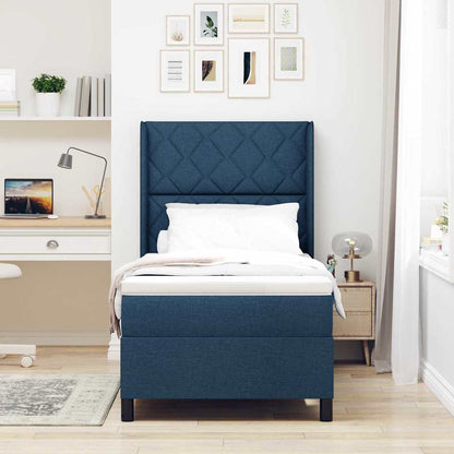 Postel S Boxspringem S Čelo Modrá 200 X 100 Cm Textil