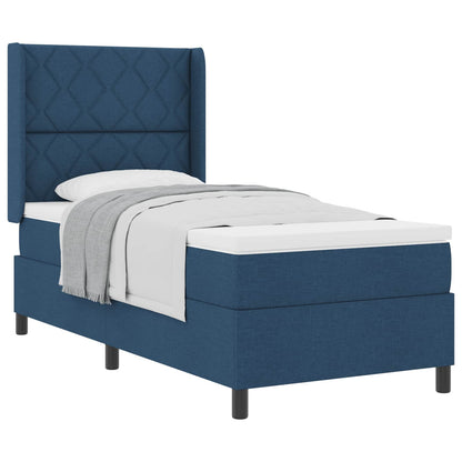Postel S Boxspringem S Čelo Modrá 200 X 100 Cm Textil