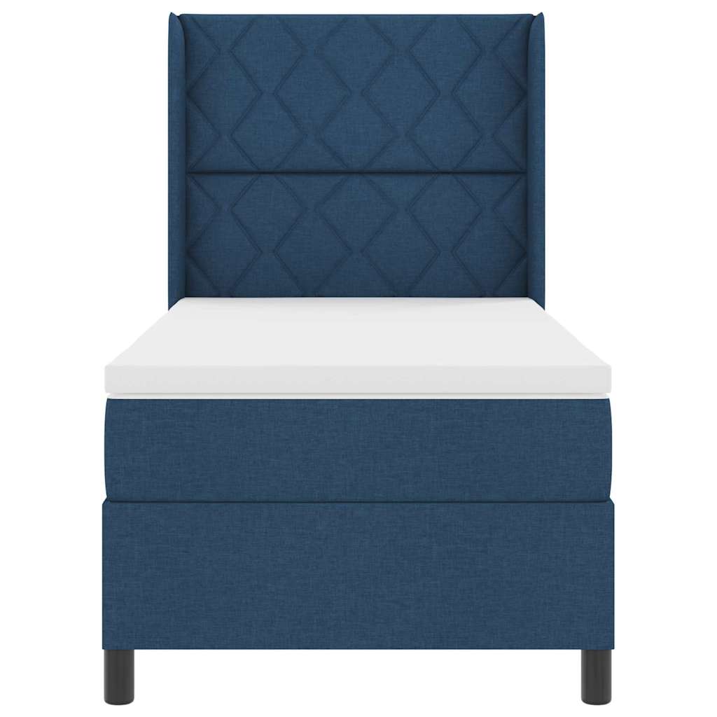 Postel S Boxspringem S Čelo Modrá 200 X 100 Cm Textil