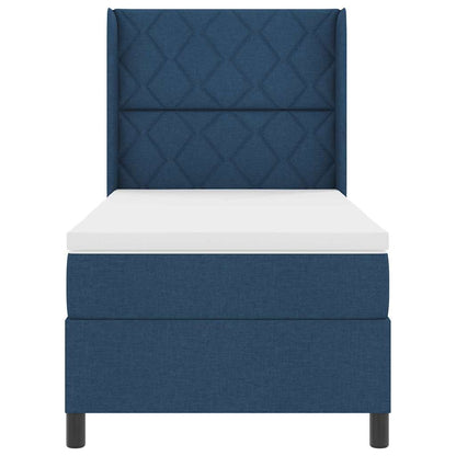 Postel S Boxspringem S Čelo Modrá 200 X 100 Cm Textil