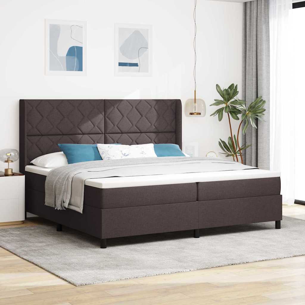 Postel S Boxspringem S Čelo Tmavě Hnědá 200 X 200 Cm Textil
