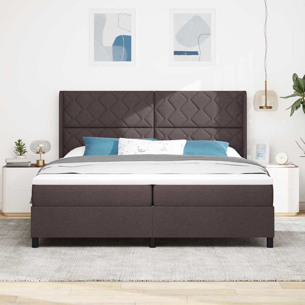 Postel S Boxspringem S Čelo Tmavě Hnědá 200 X 200 Cm Textil