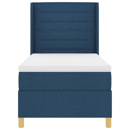 Postel S Boxspringem S Matrací S Čelo Modrá 80 X 200 Cm Textil