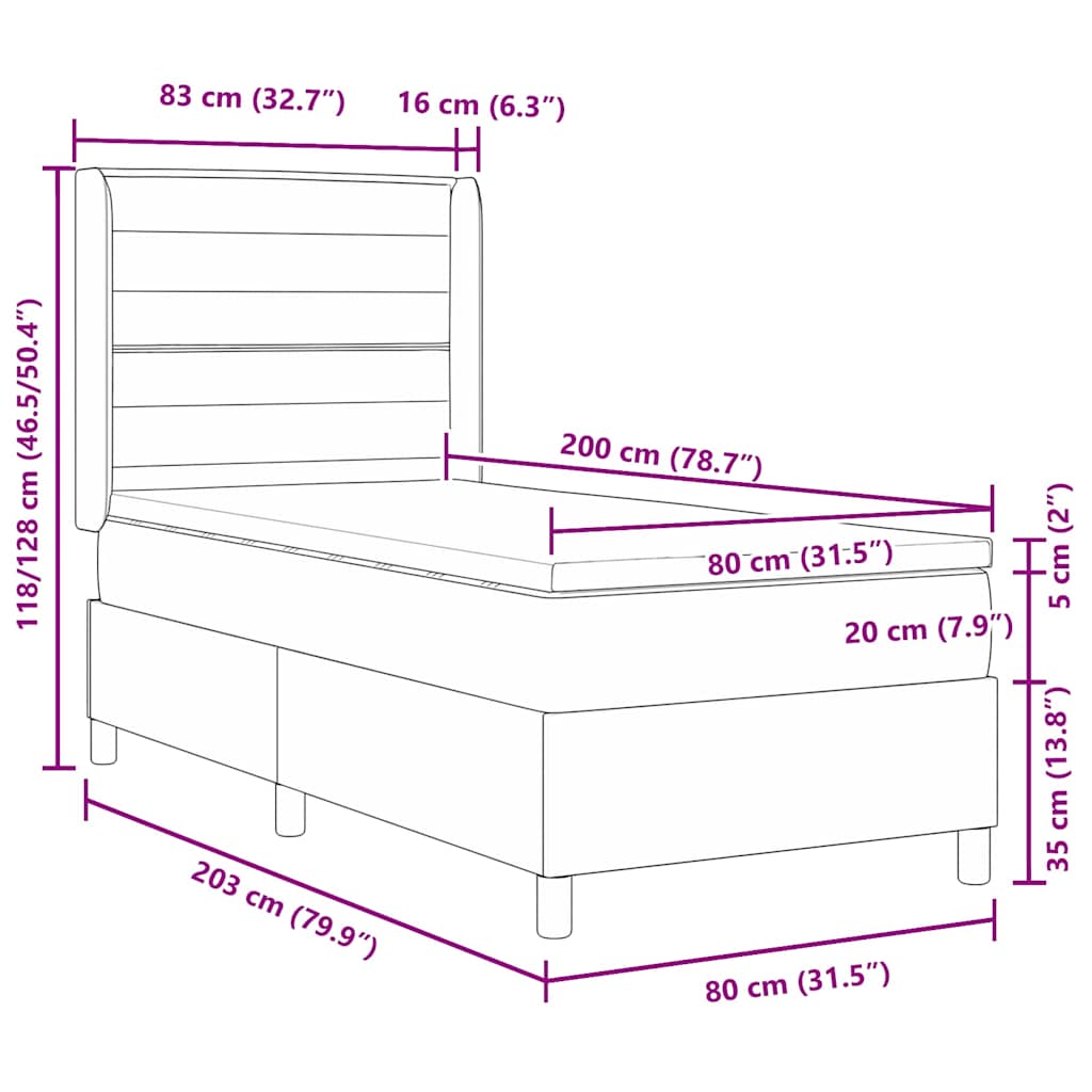 Postel S Boxspringem S Matrací S Čelo Modrá 80 X 200 Cm Textil