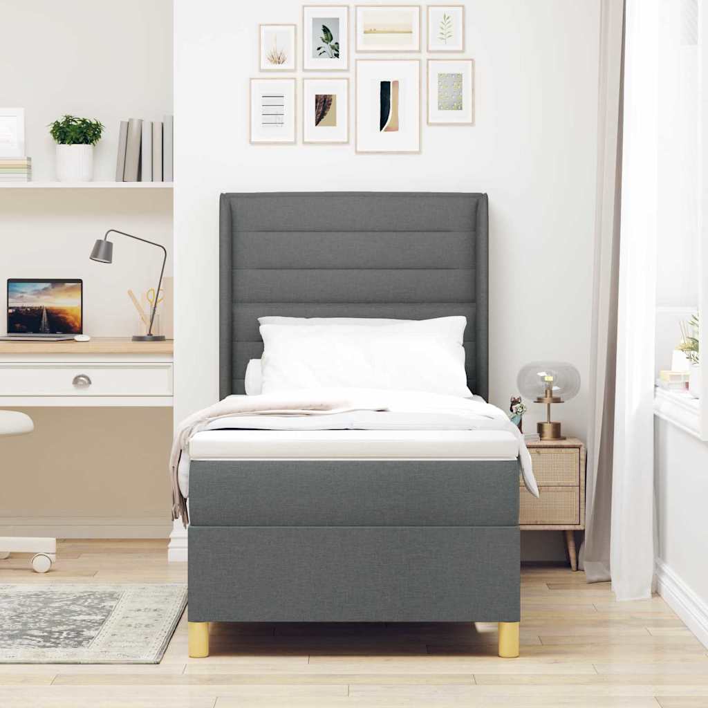 Postel S Boxspringem S Matrací Tmavě Šedá 90 X 190 Cm Textil