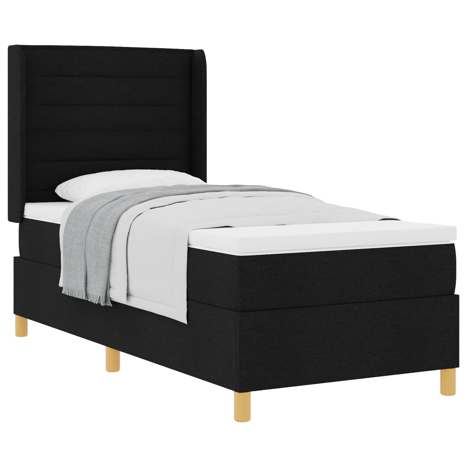 Postel S Boxspringem S Matrací S Čelo Černá 90 X 190 Cm Textil