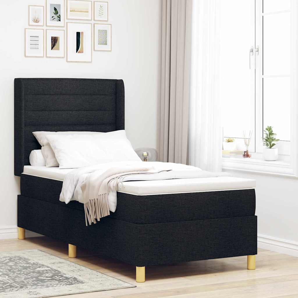 Postel S Boxspringem S Matrací S Čelo Černá 90 X 200 Cm Textil