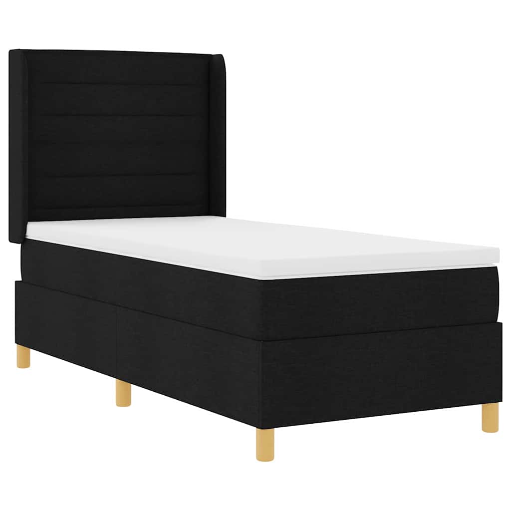 Postel S Boxspringem S Matrací S Čelo Černá 90 X 200 Cm Textil