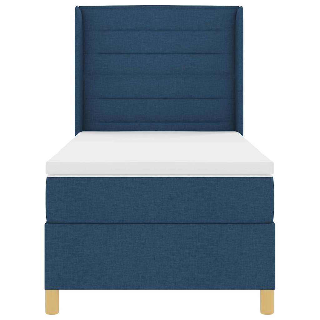 Postel S Boxspringem S Matrací S Čelo Modrá 90 X 200 Cm Textil