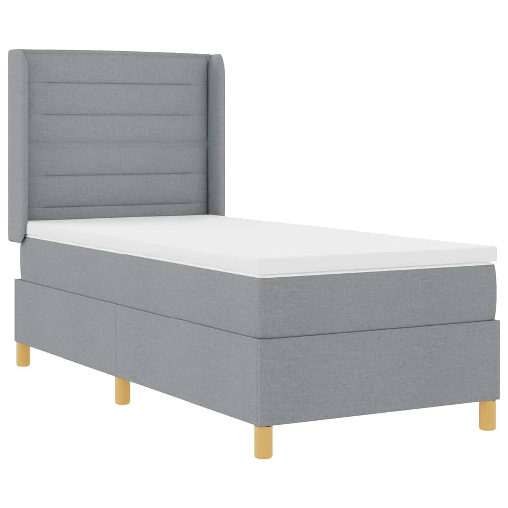 Postel S Boxspringem S Čelo Světle Šedá 100 X 200 Cm Textil